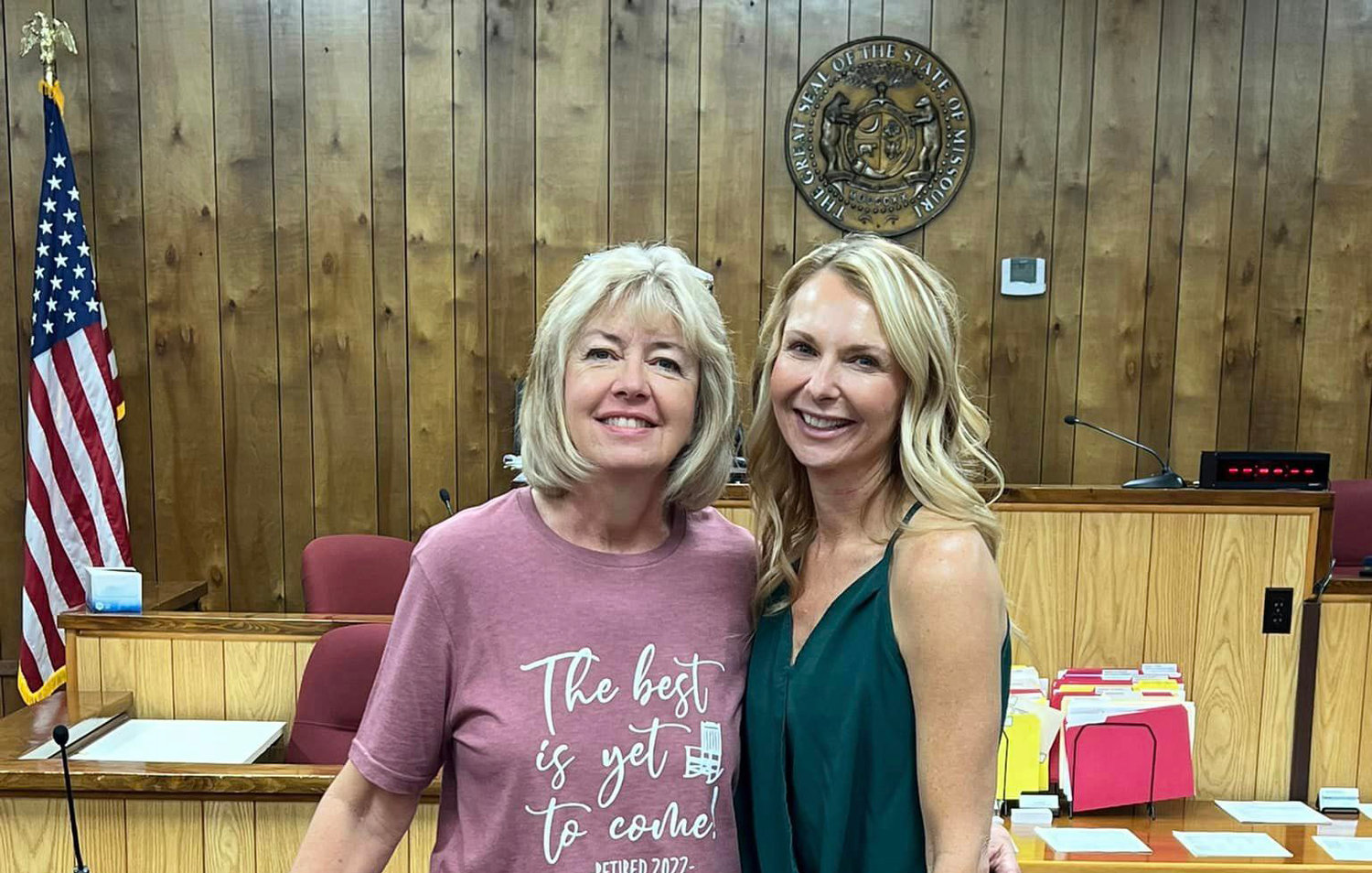 Retiring Maries County Treasurer Rhonda Slone with incoming Treasurer Angie Stricklan.