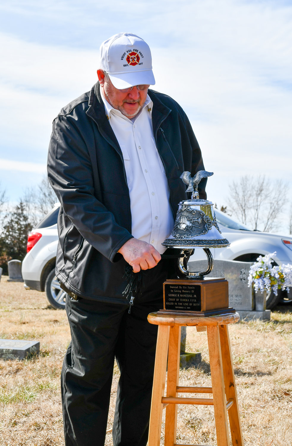 A bell ceremony was performed at the grave site with the three rings of the bell to signify the start of the shift and three rings of the bell to signify the alarm was completed. 