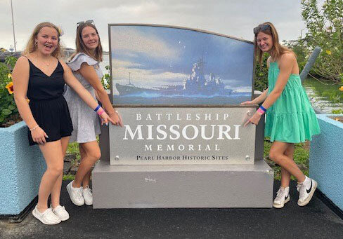 Kaitlyn Campbell, Eva Hollis and Claudia Wieberg at the Battleship Missouri Memorial.