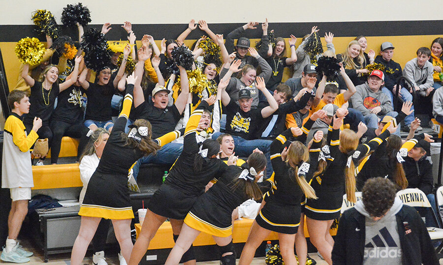 The Vienna student body cheers along with the cheerleaders during the JV game on Friday evening.